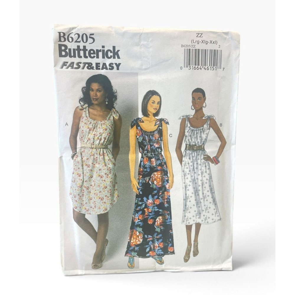 Butterick B6205 Dress Pullover Tie Shoulder L-XXL Fast & Easy 2010s Uncut FF
